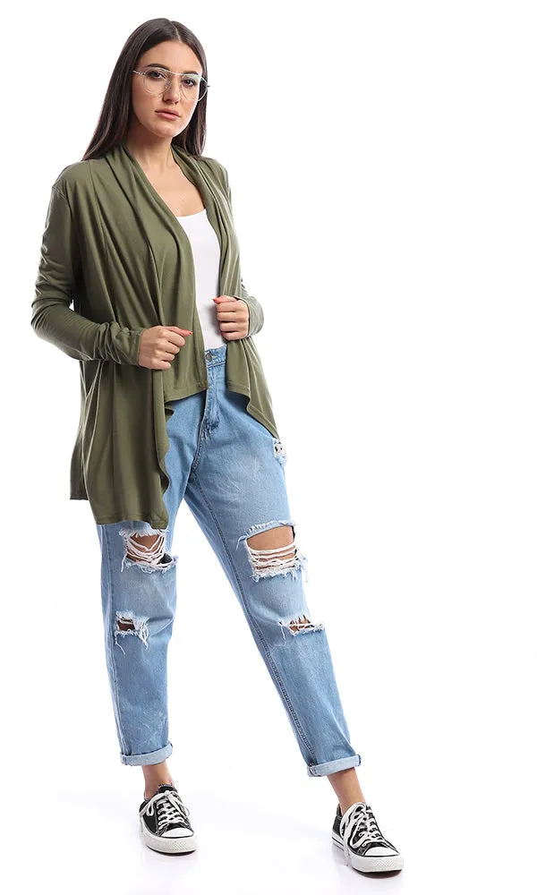 53519 Becket Olive Solid Long Cardigan