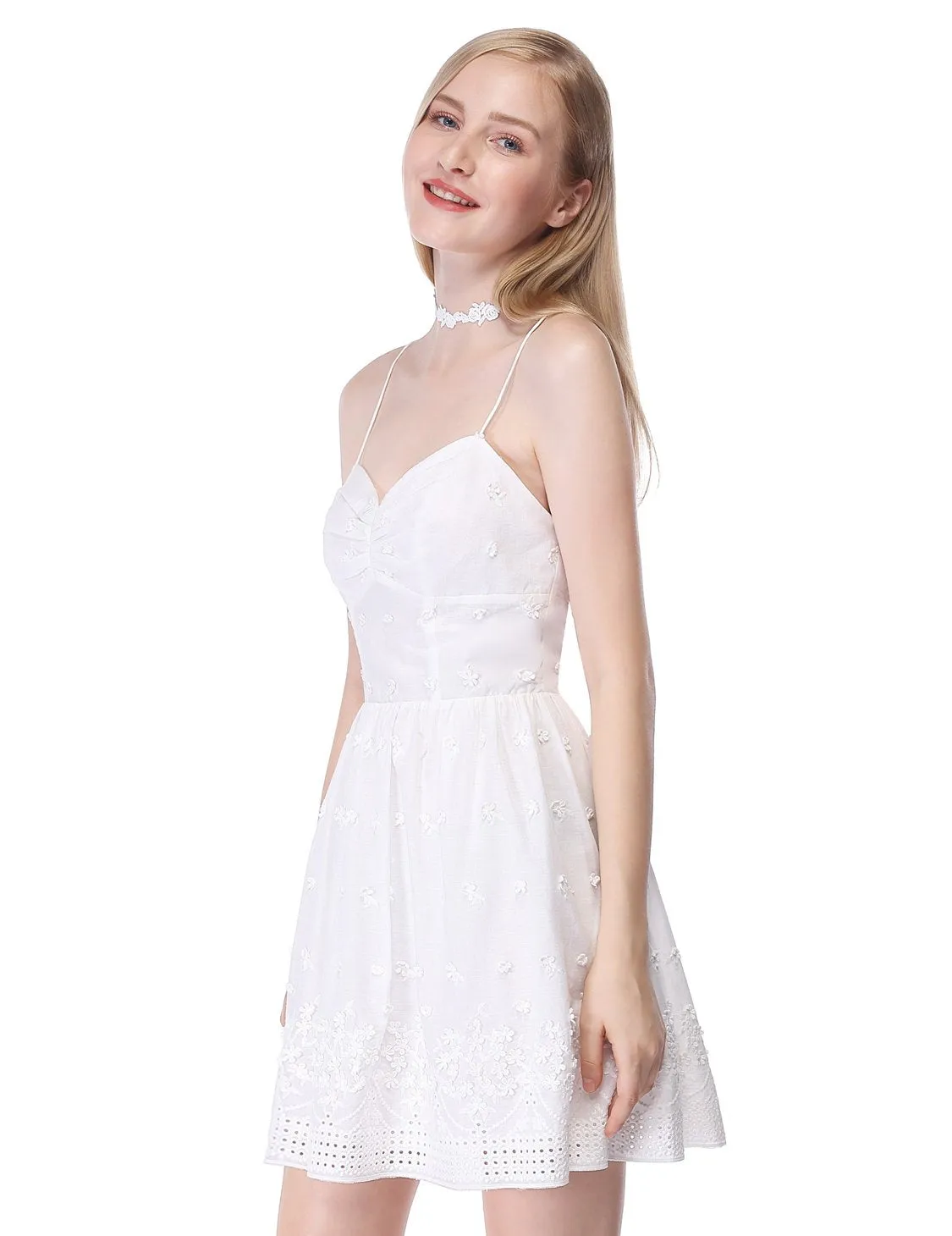 Alisapan Women'S Simple Fashion Sleeveless Lace Short Casual Dress AS05627