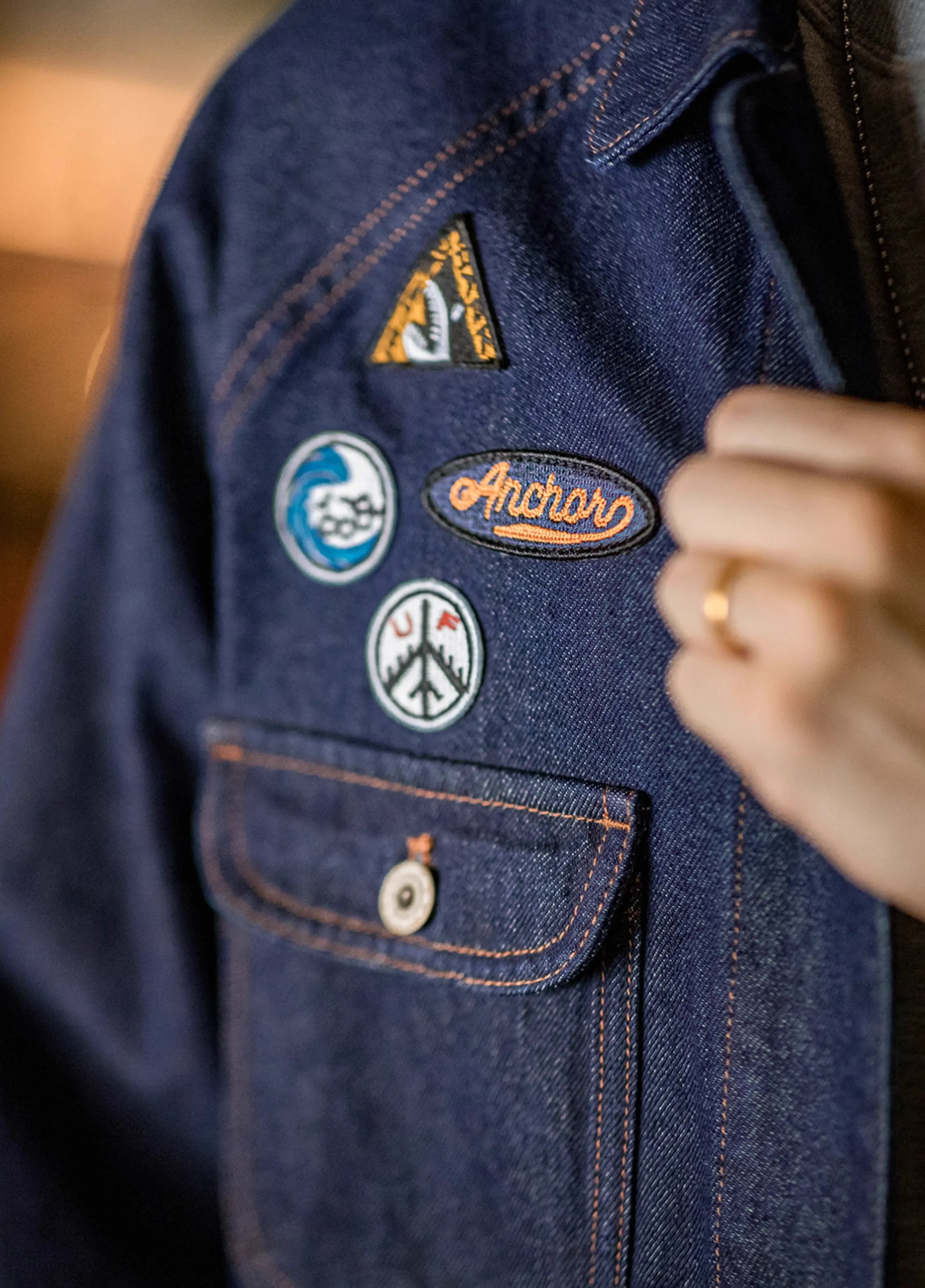 American Retro Embroidered Badge Denim Heavy Washed Men's Jacket