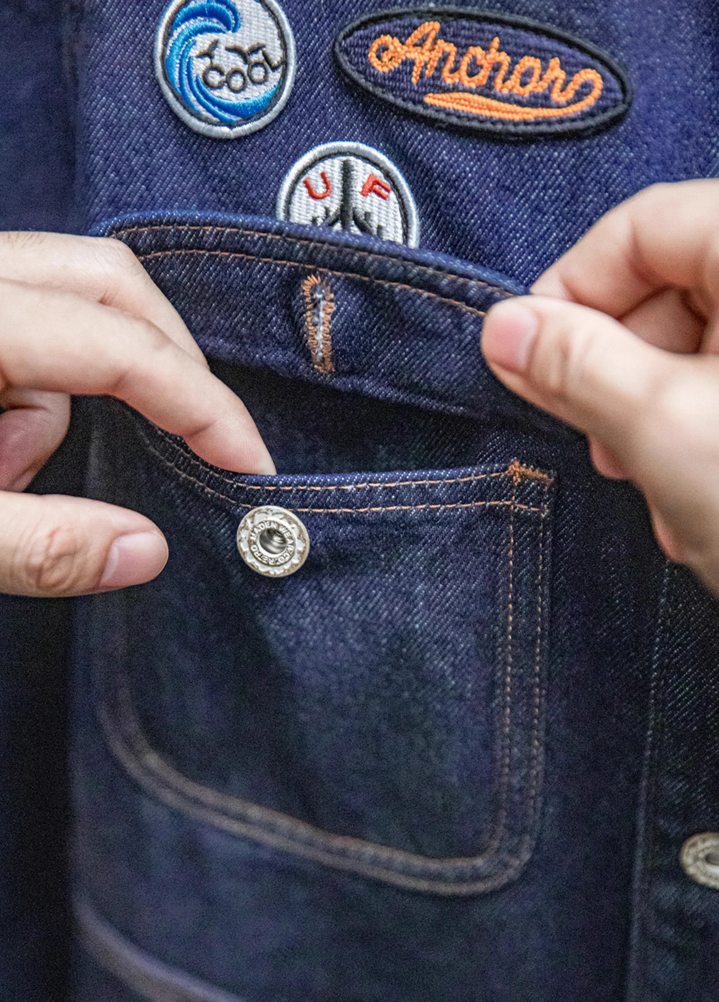 American Retro Embroidered Badge Denim Heavy Washed Men's Jacket