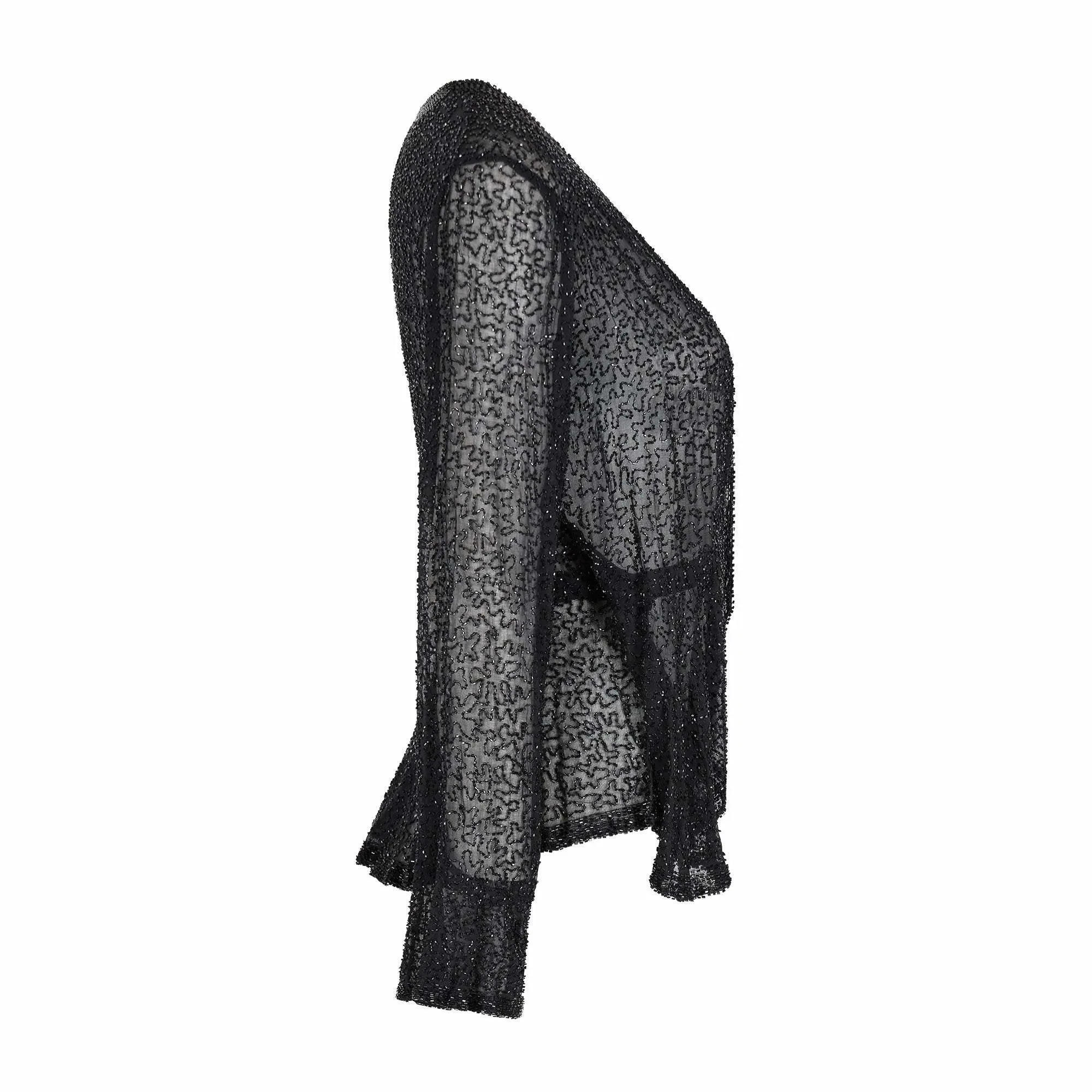 ARCHIVE - 1920s Black Bugle Bead Muslin Cotton Jacket