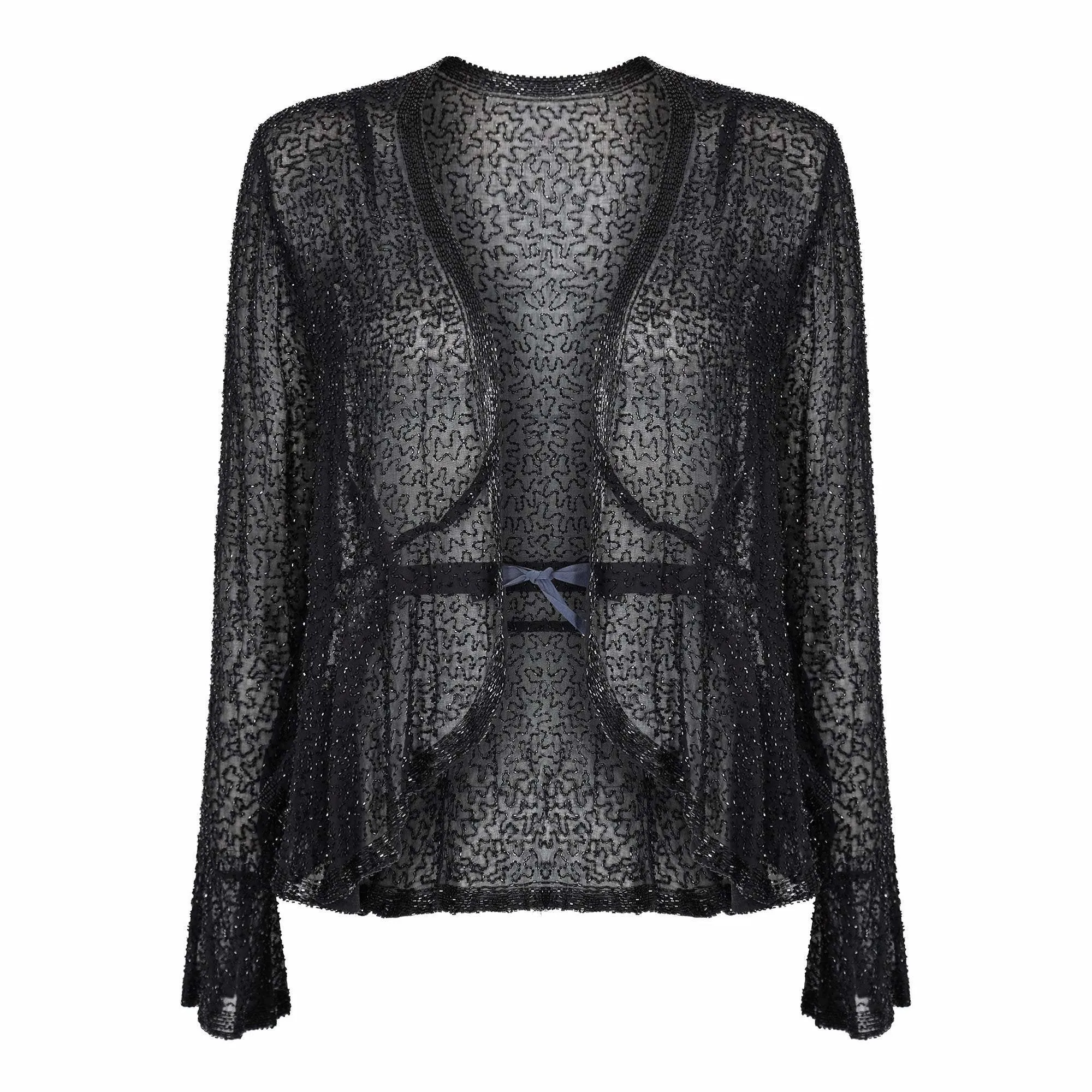 ARCHIVE - 1920s Black Bugle Bead Muslin Cotton Jacket