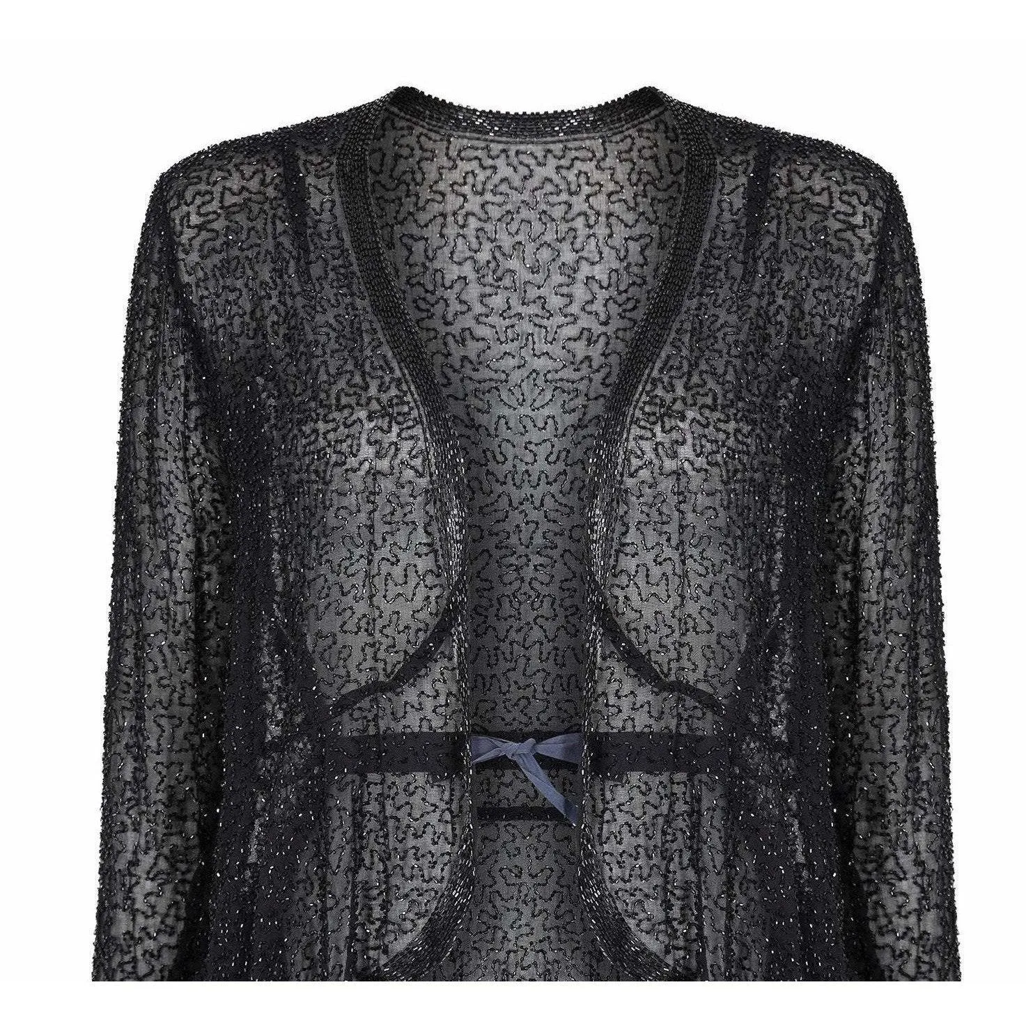 ARCHIVE - 1920s Black Bugle Bead Muslin Cotton Jacket