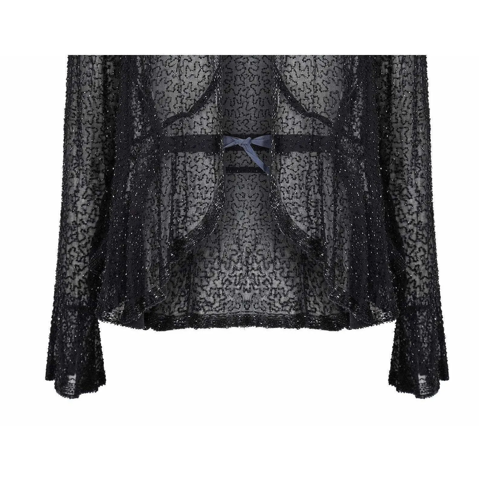 ARCHIVE - 1920s Black Bugle Bead Muslin Cotton Jacket