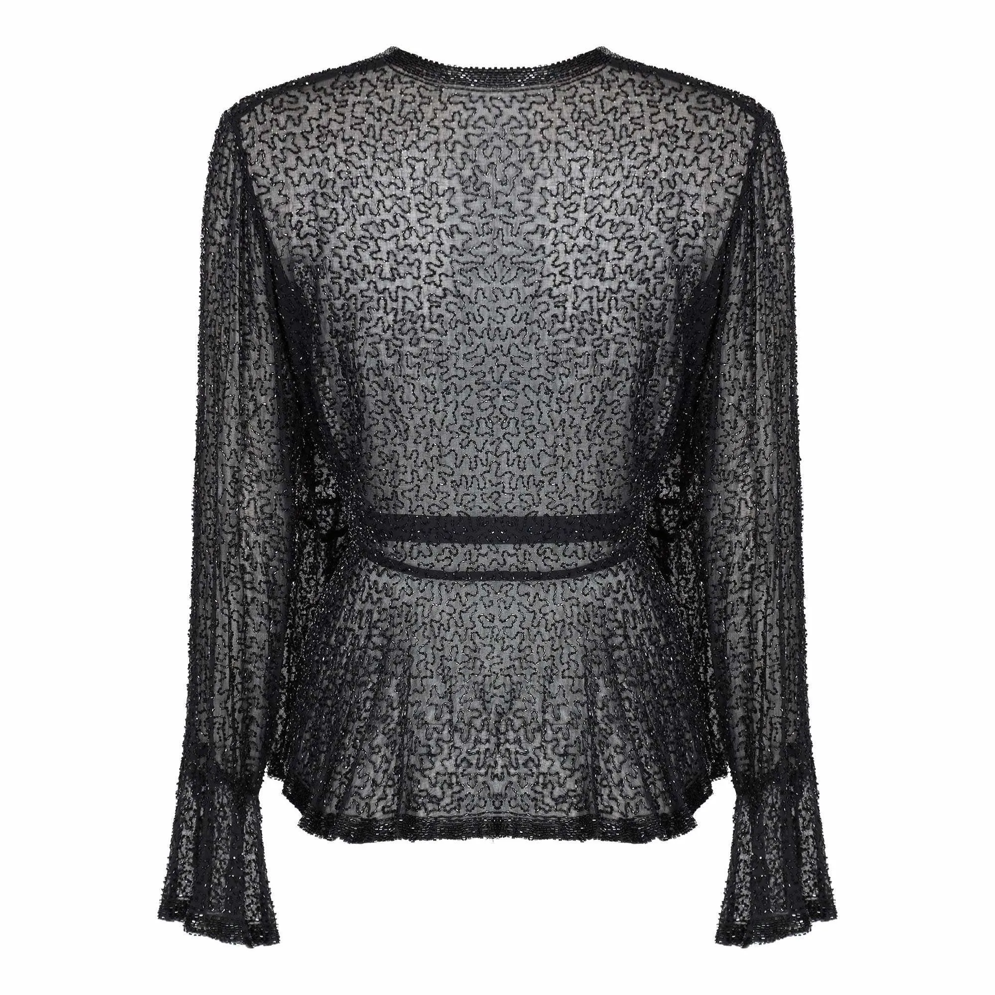 ARCHIVE - 1920s Black Bugle Bead Muslin Cotton Jacket