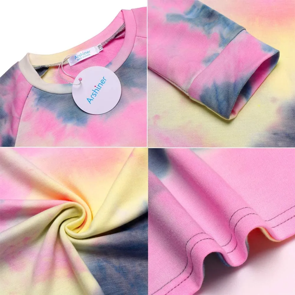 Arshiner Girls Casual Tie Dye Crewneck Long Sleeve Sweaters
