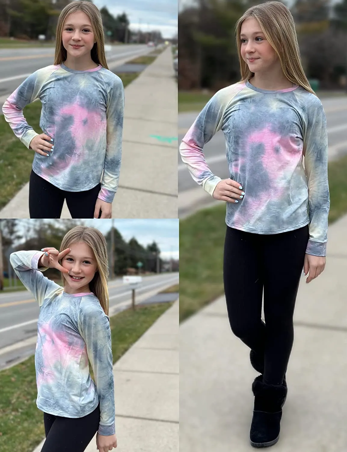 Arshiner Girls Casual Tie Dye Crewneck Long Sleeve Sweaters
