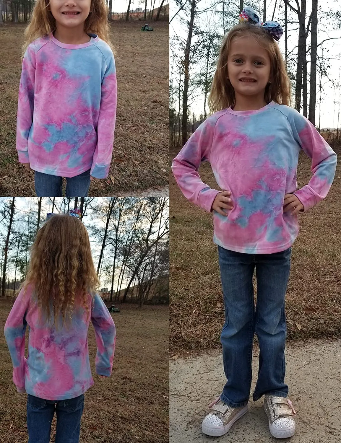 Arshiner Girls Casual Tie Dye Crewneck Long Sleeve Sweaters