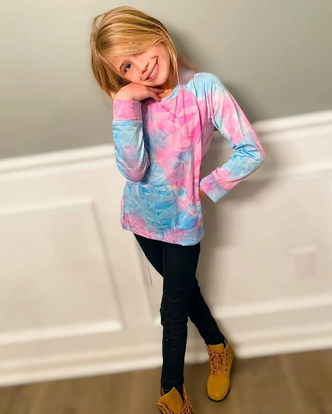 Arshiner Girls Casual Tie Dye Crewneck Long Sleeve Sweaters