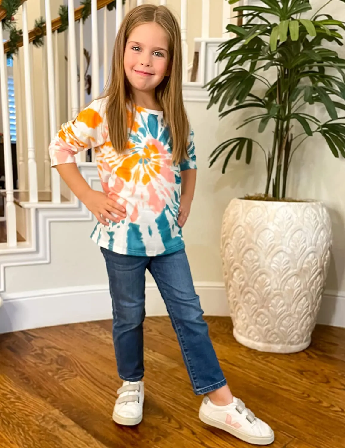 Arshiner Girls Casual Tie Dye Crewneck Long Sleeve Sweaters