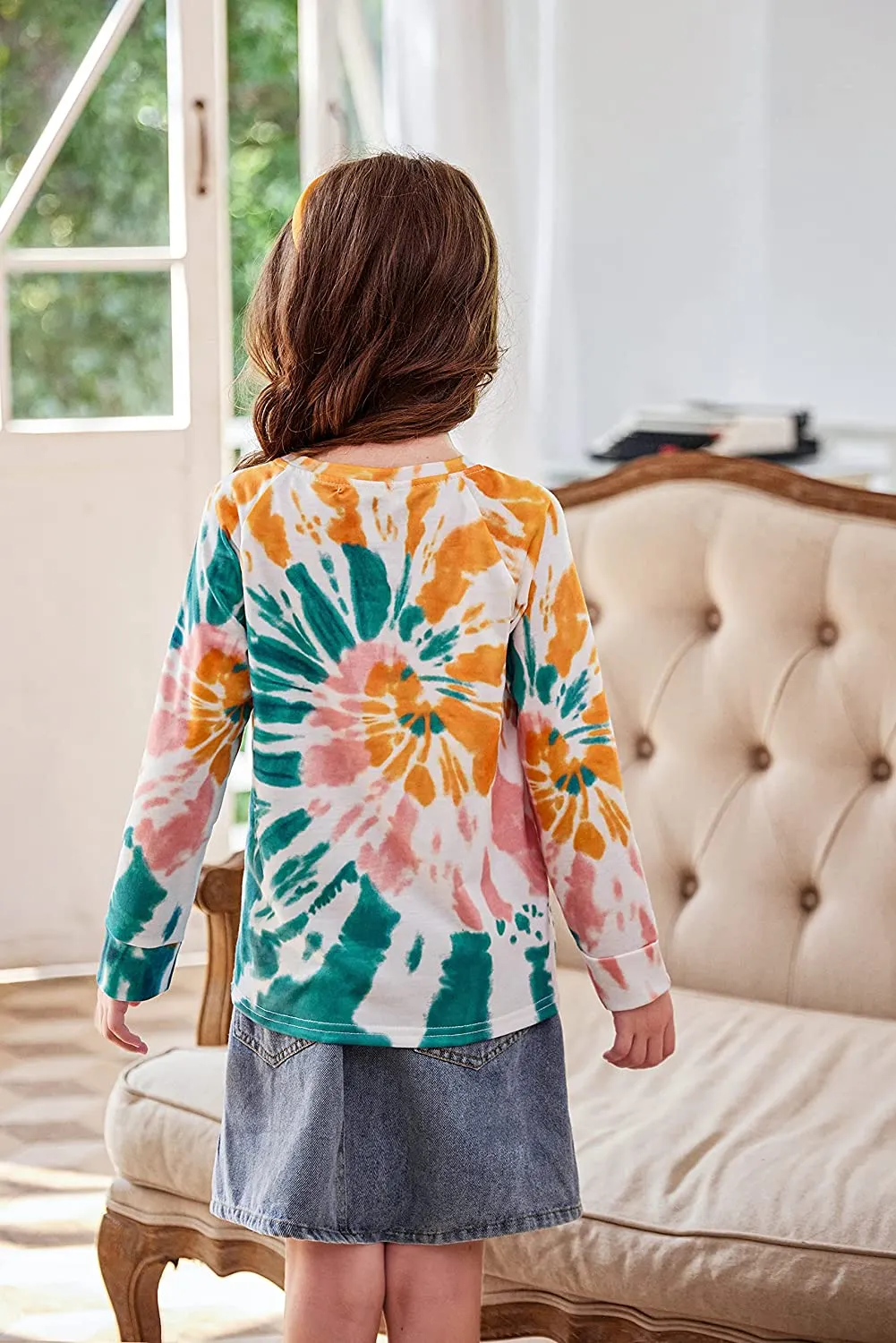 Arshiner Girls Casual Tie Dye Crewneck Long Sleeve Sweaters