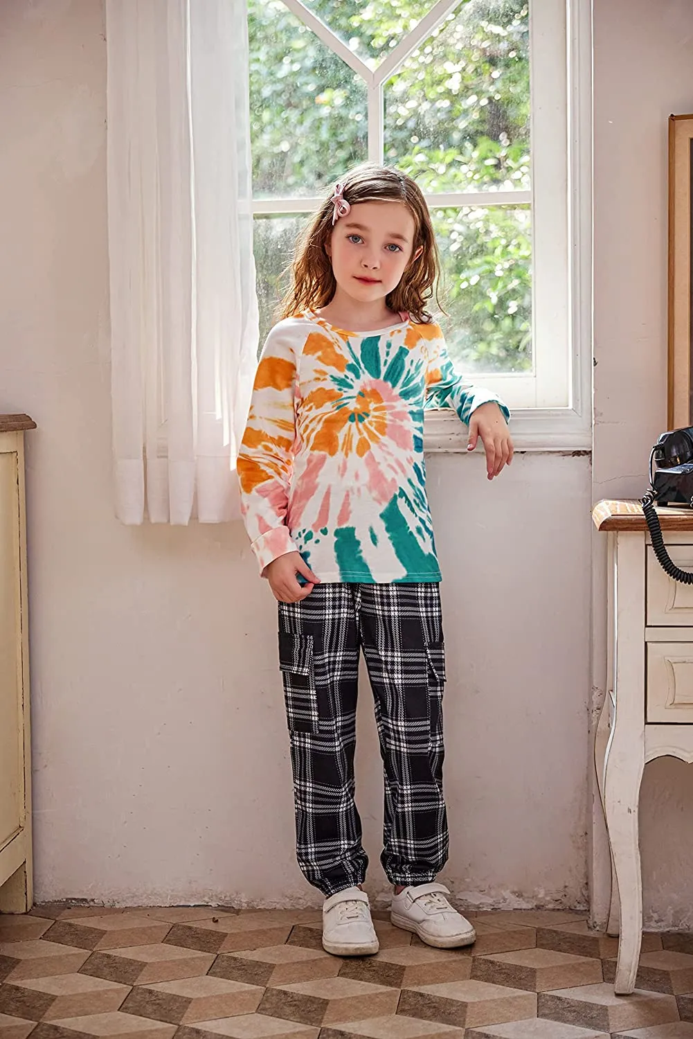 Arshiner Girls Casual Tie Dye Crewneck Long Sleeve Sweaters