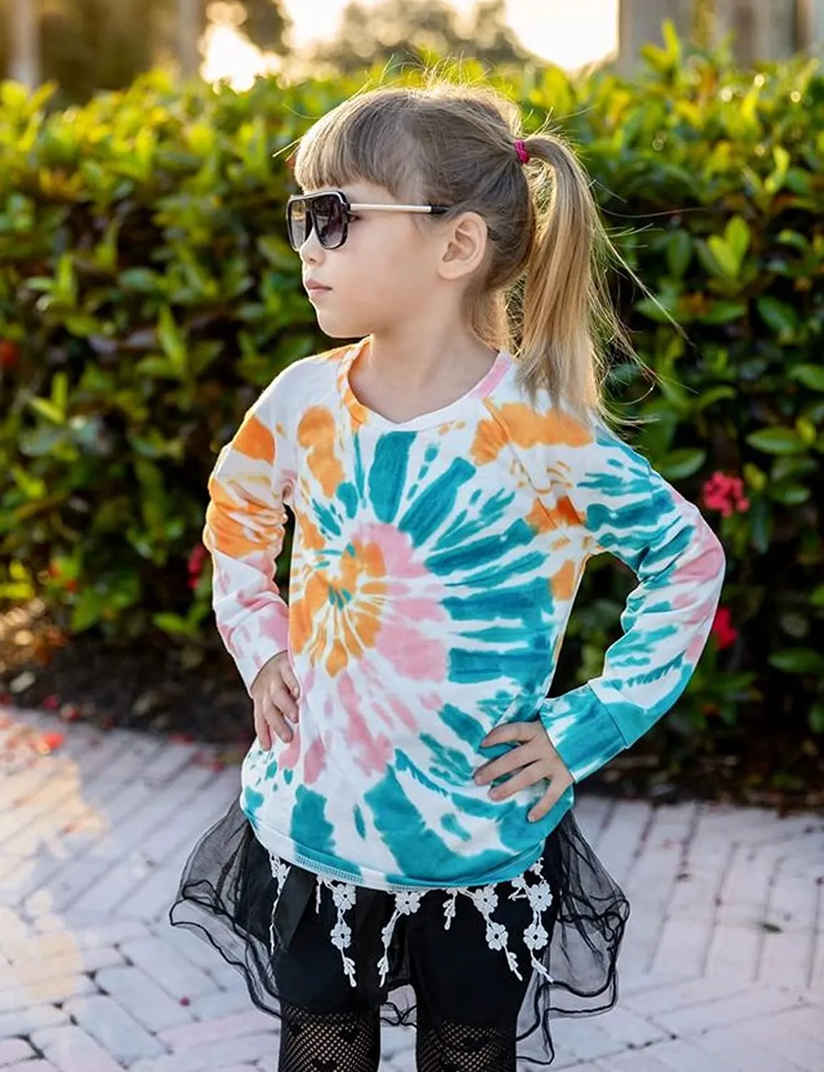 Arshiner Girls Casual Tie Dye Crewneck Long Sleeve Sweaters
