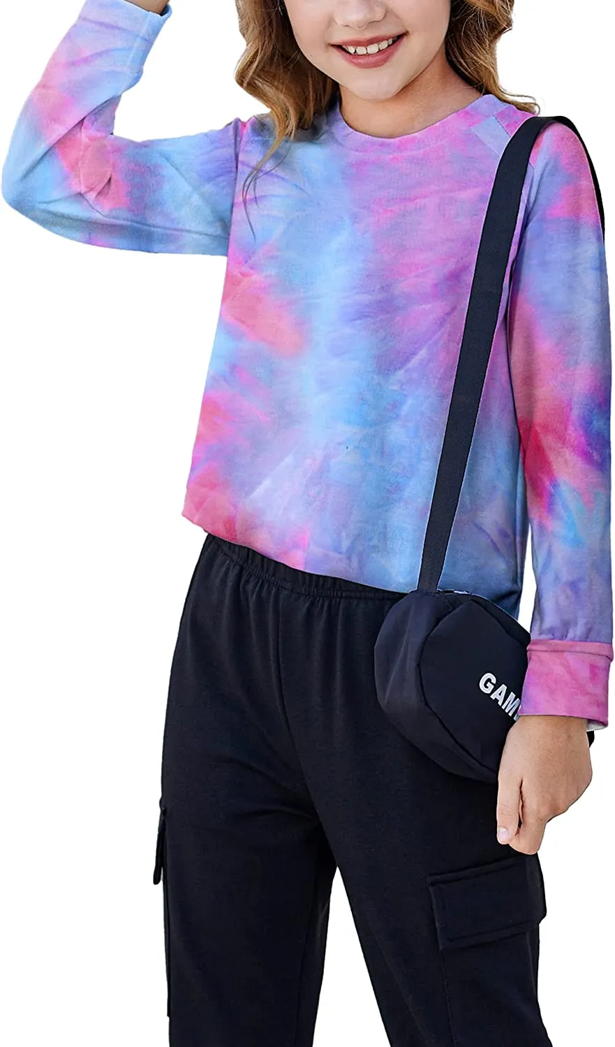 Arshiner Girls Casual Tie Dye Crewneck Long Sleeve Sweaters