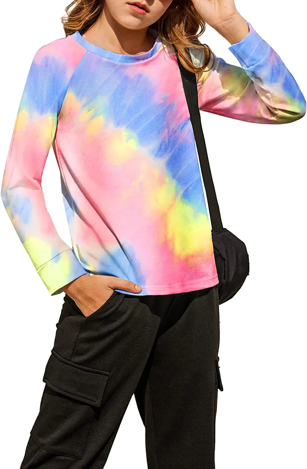 Arshiner Girls Casual Tie Dye Crewneck Long Sleeve Sweaters