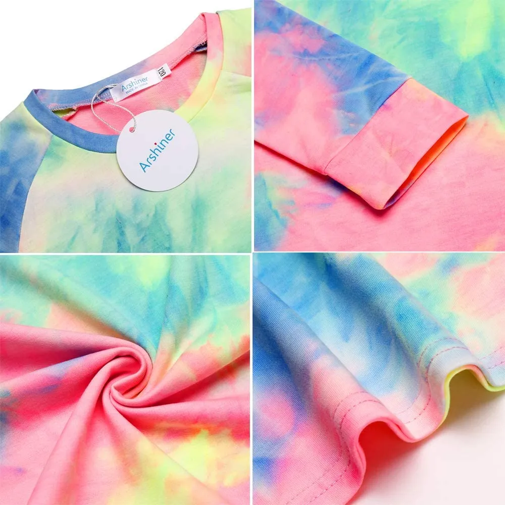 Arshiner Girls Casual Tie Dye Crewneck Long Sleeve Sweaters