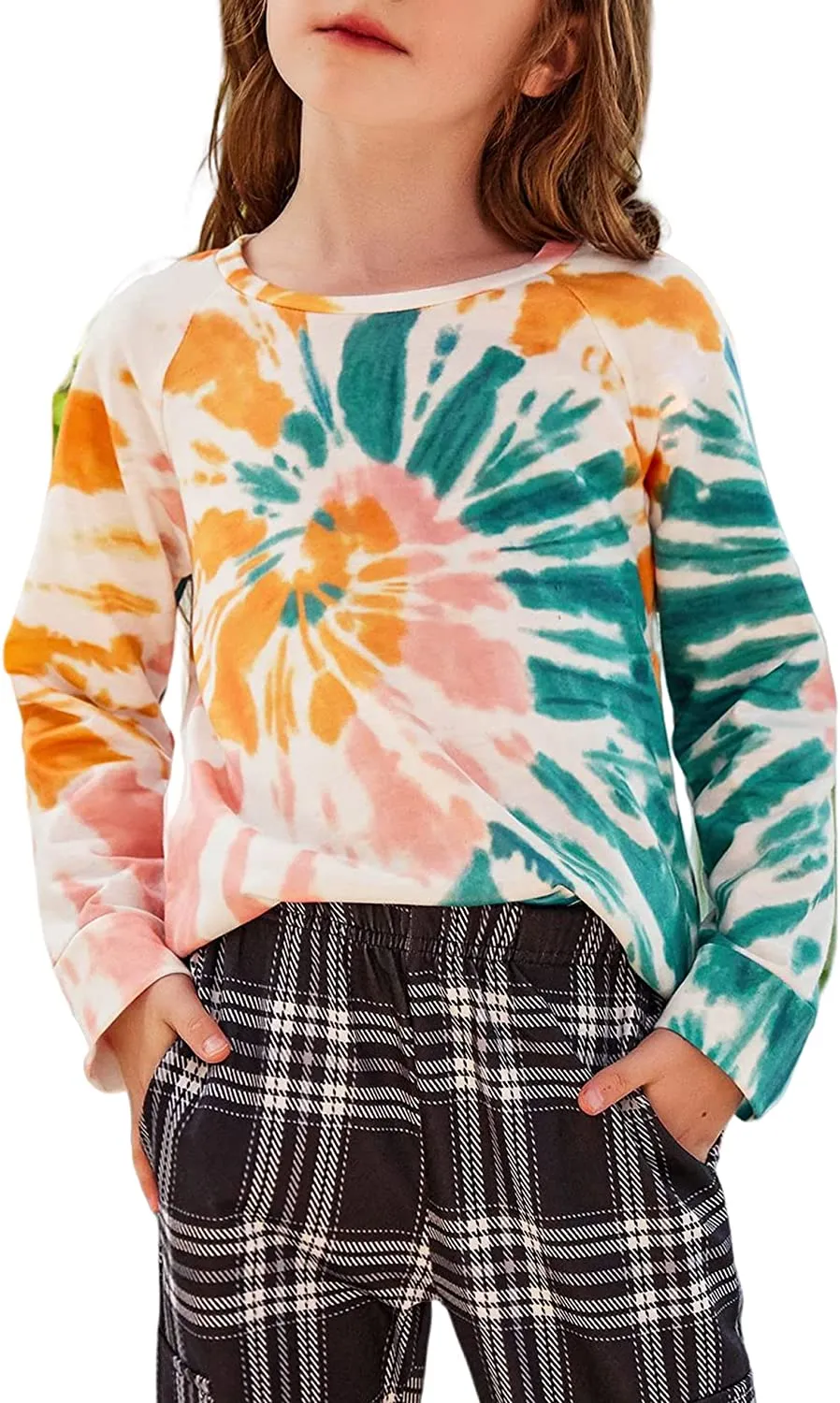 Arshiner Girls Casual Tie Dye Crewneck Long Sleeve Sweaters