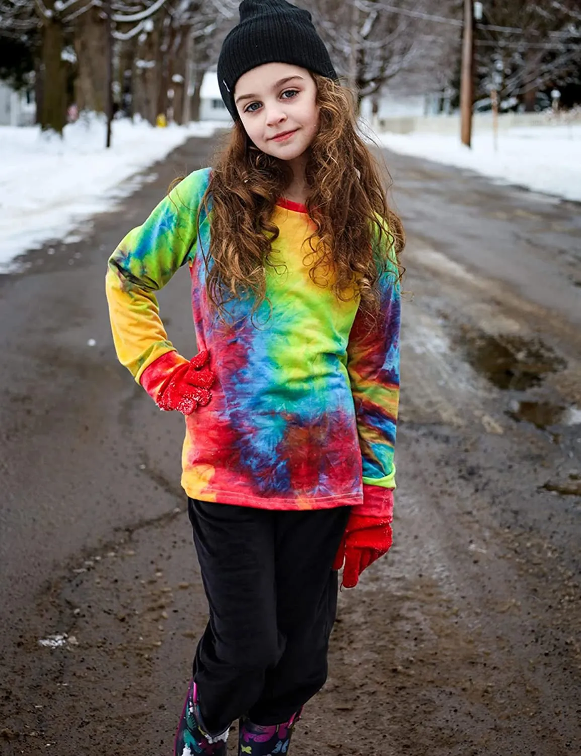 Arshiner Girls Casual Tie Dye Crewneck Long Sleeve Sweaters
