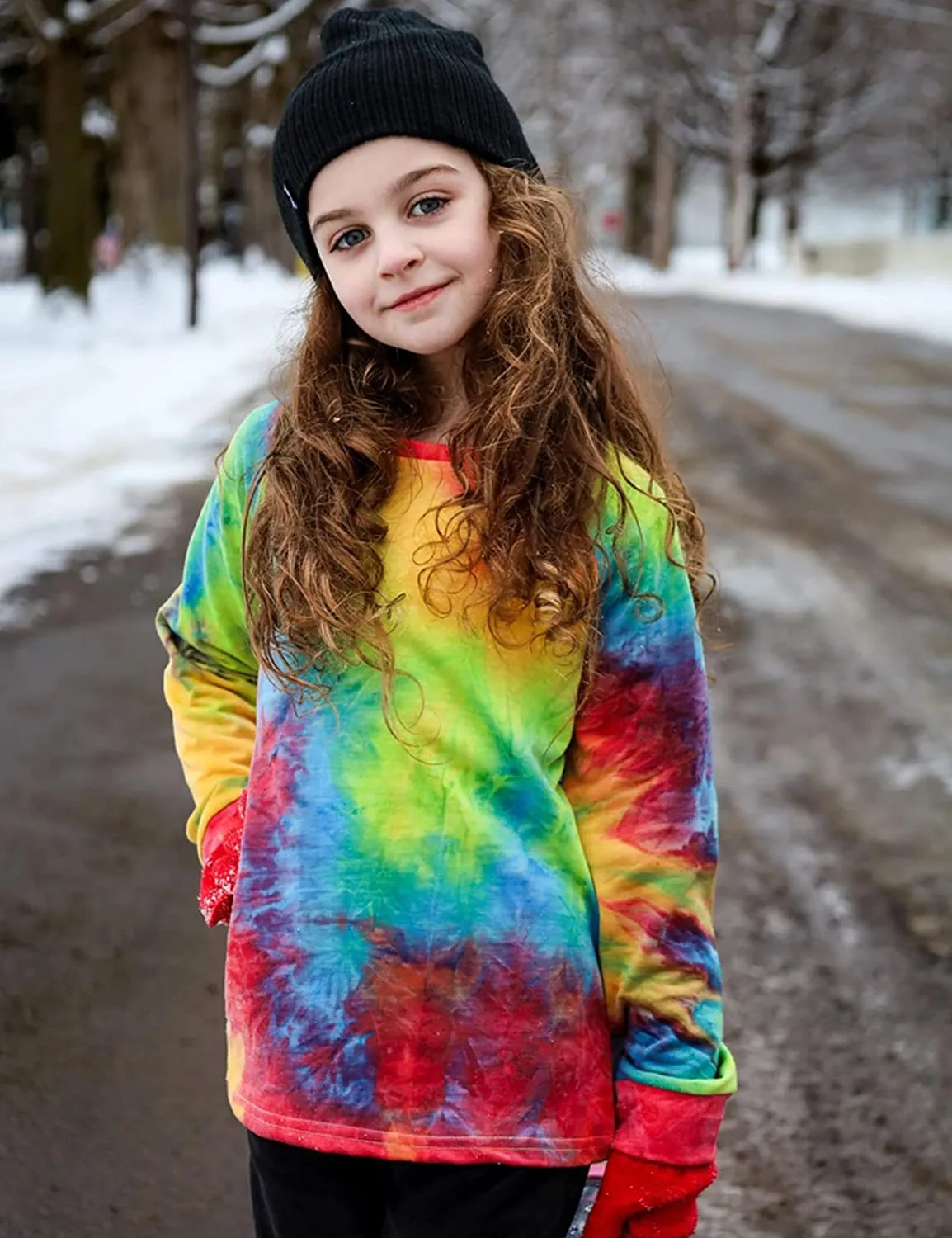 Arshiner Girls Casual Tie Dye Crewneck Long Sleeve Sweaters
