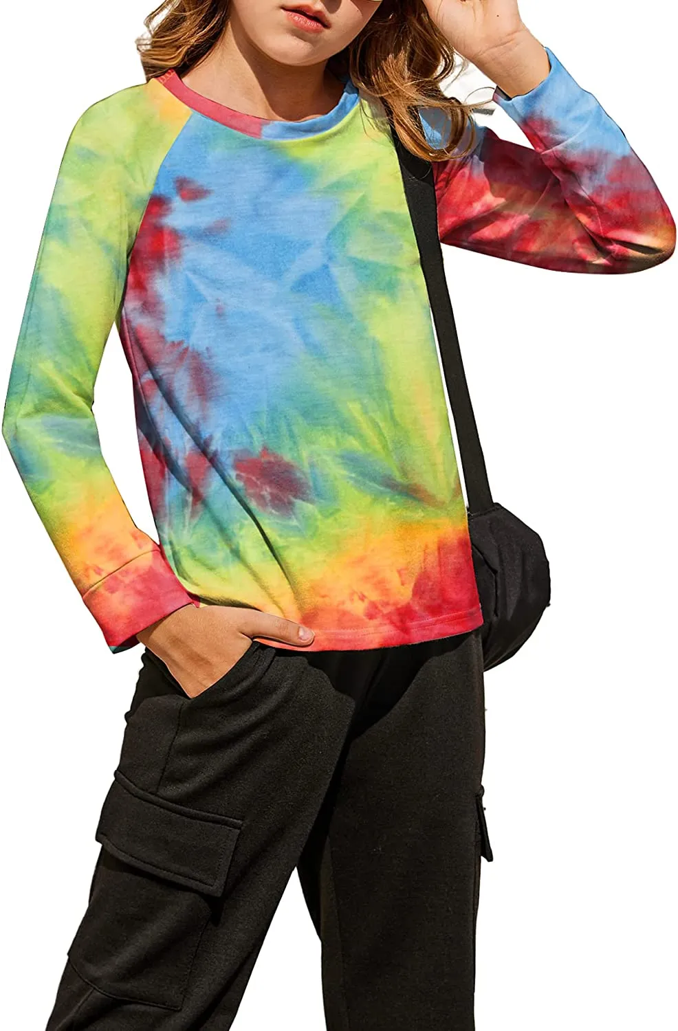 Arshiner Girls Casual Tie Dye Crewneck Long Sleeve Sweaters