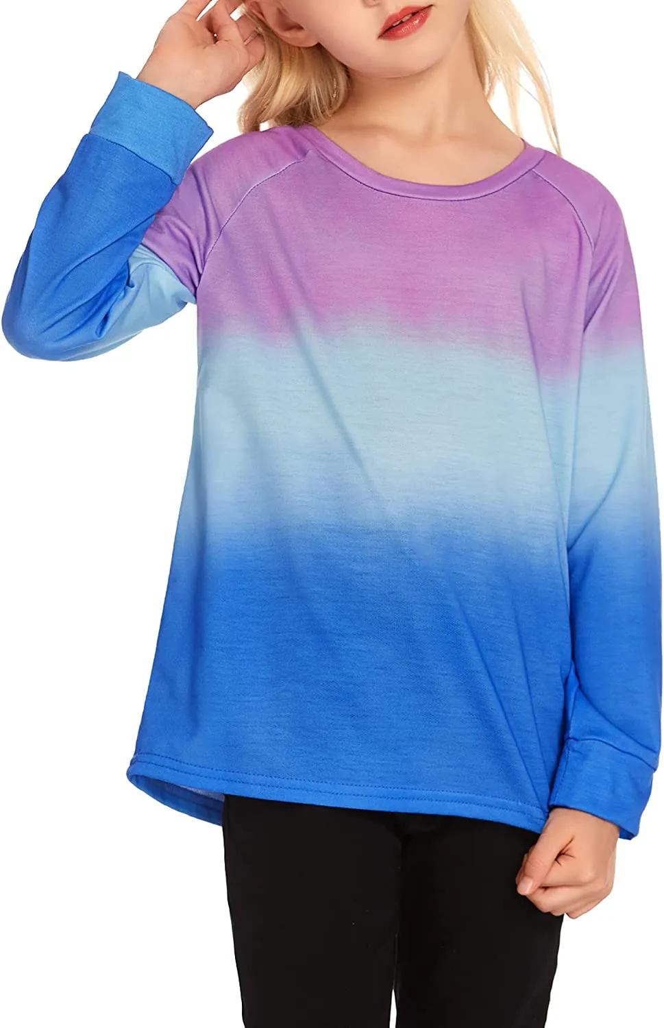 Arshiner Girls Casual Tie Dye Crewneck Long Sleeve Sweaters