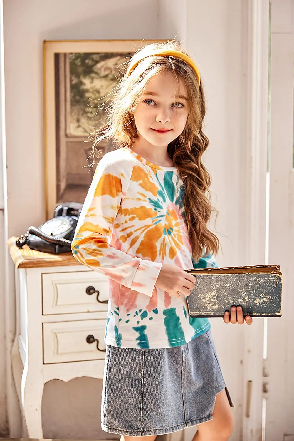 Arshiner Girls Casual Tie Dye Crewneck Long Sleeve Sweaters
