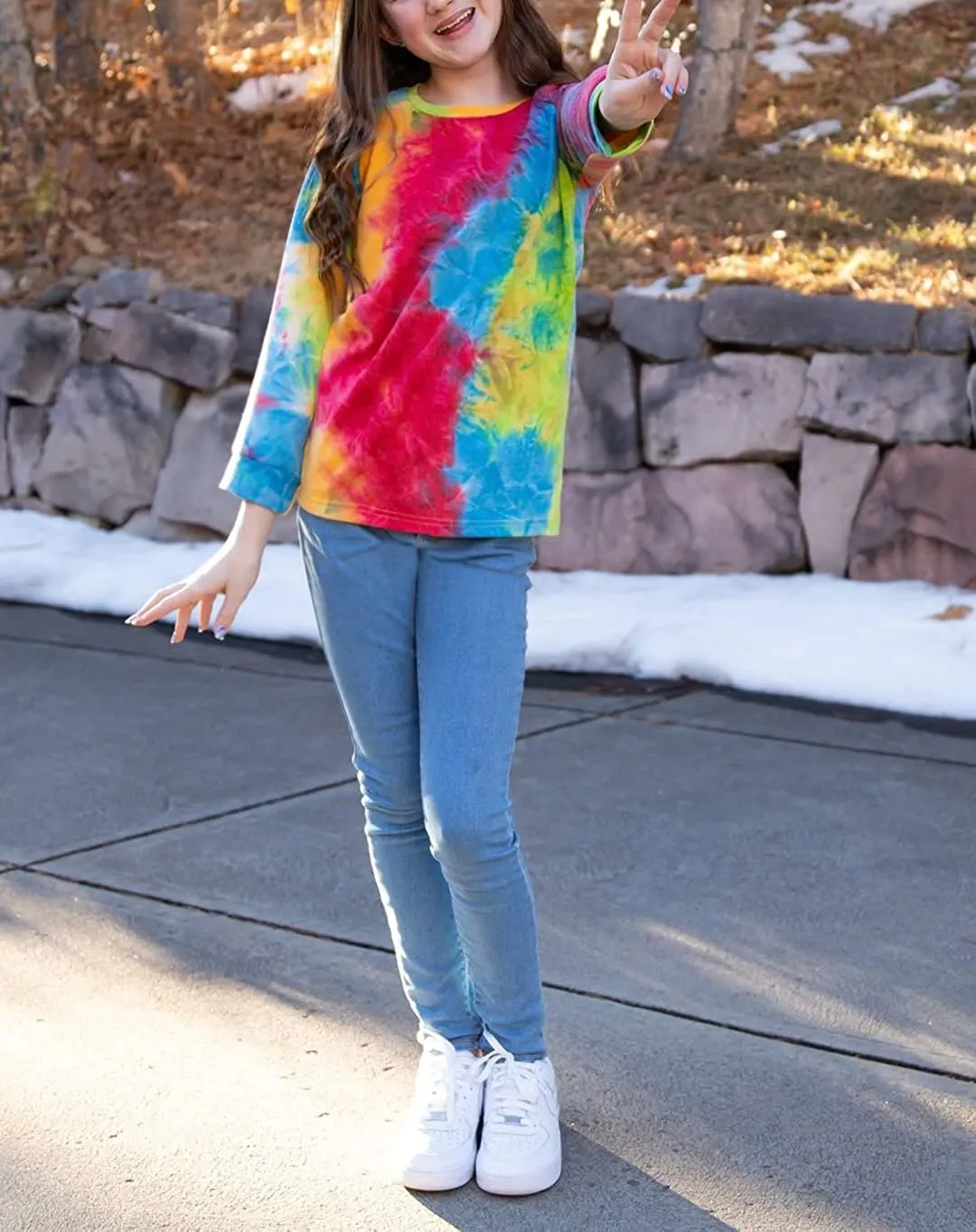 Arshiner Girls Casual Tie Dye Crewneck Long Sleeve Sweaters