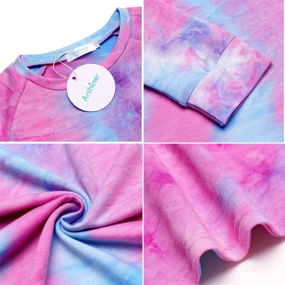 Arshiner Girls Casual Tie Dye Crewneck Long Sleeve Sweaters