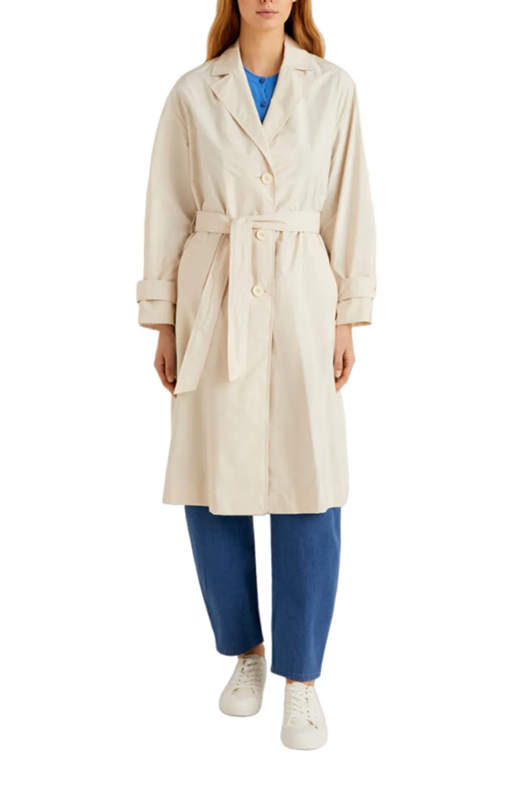 Belted Long Trench in Creamy White