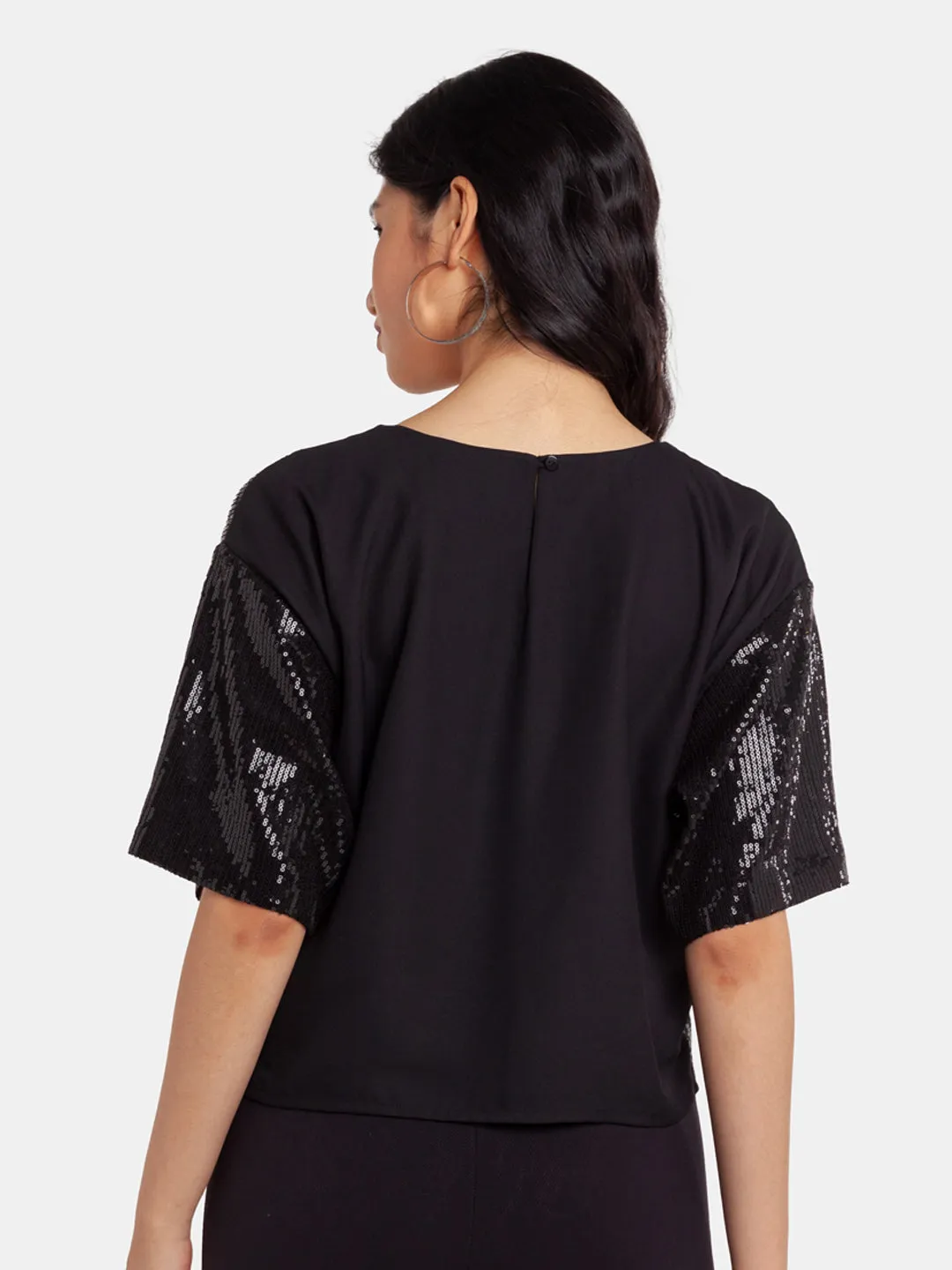 Black Embellished Cropped Top