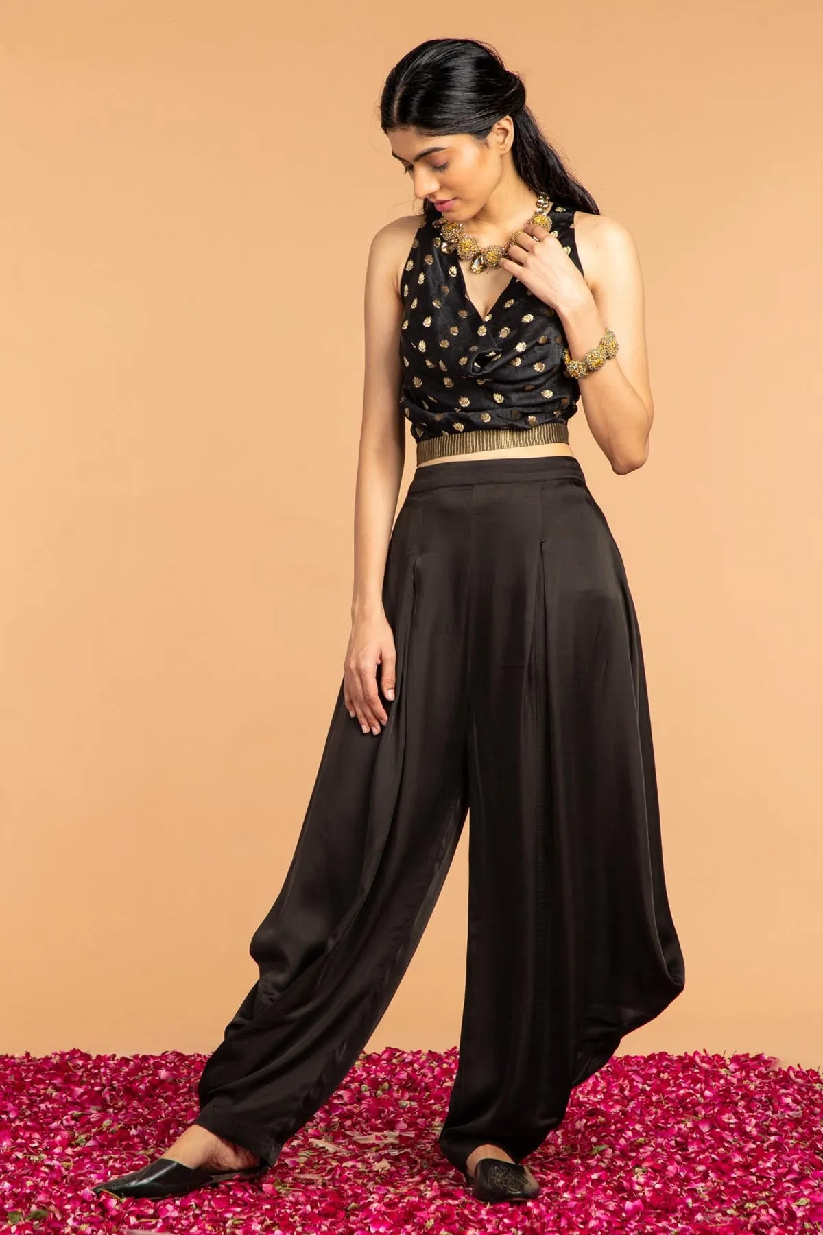 Black Modal Satin Dhoti Pants