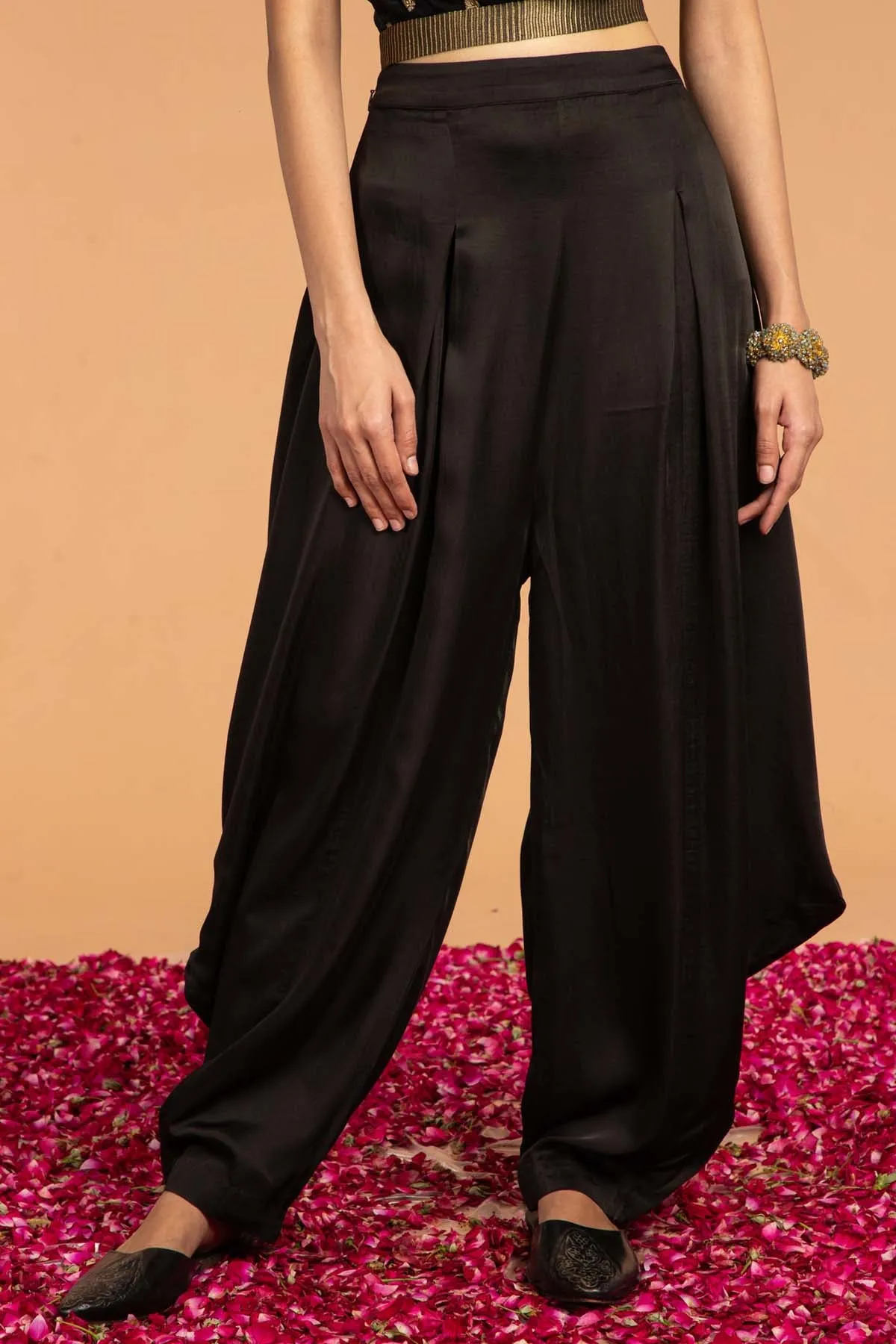 Black Modal Satin Dhoti Pants