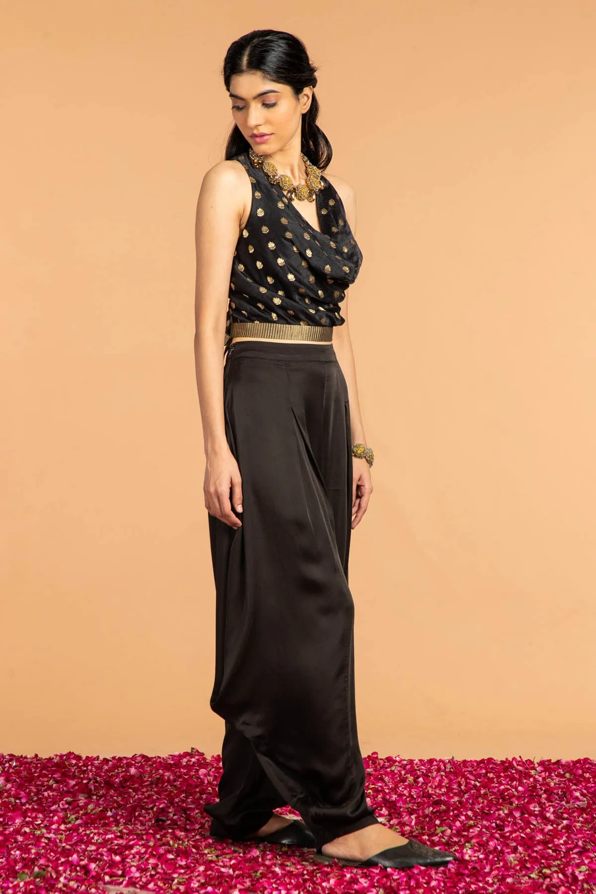Black Modal Satin Dhoti Pants