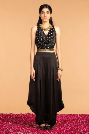 Black Modal Satin Dhoti Pants