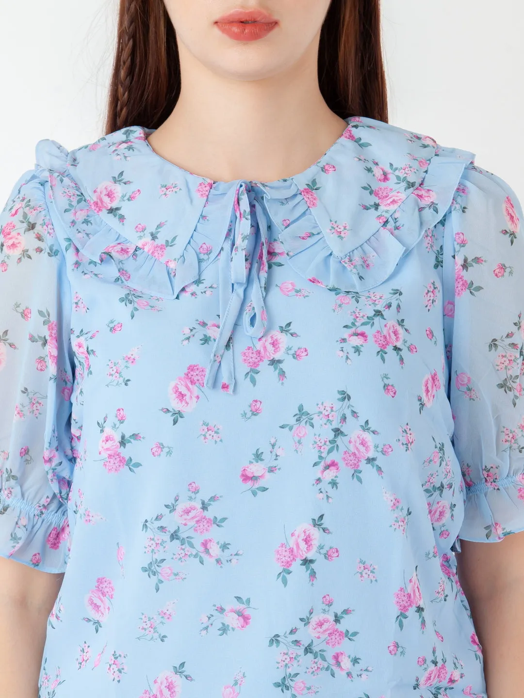 Blue Printed Straight Top