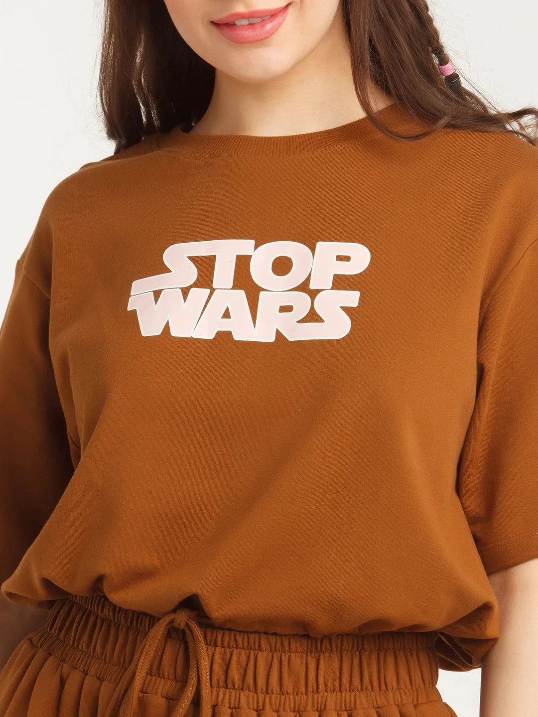 Brown Solid Tie-Up Top