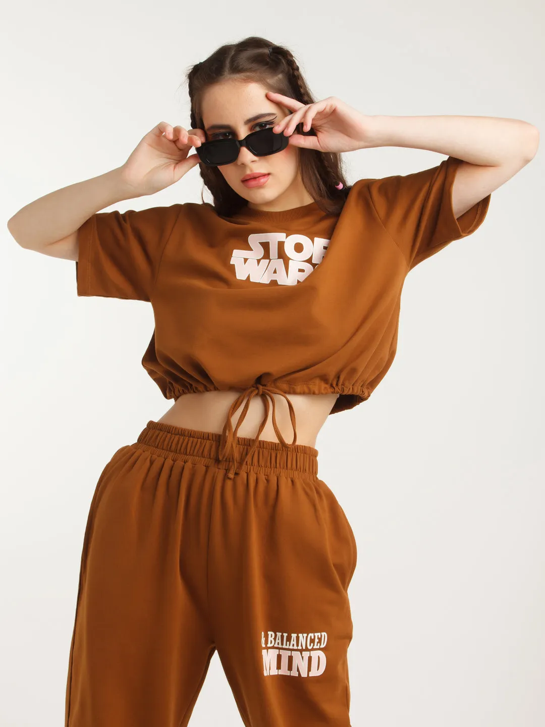 Brown Solid Tie-Up Top