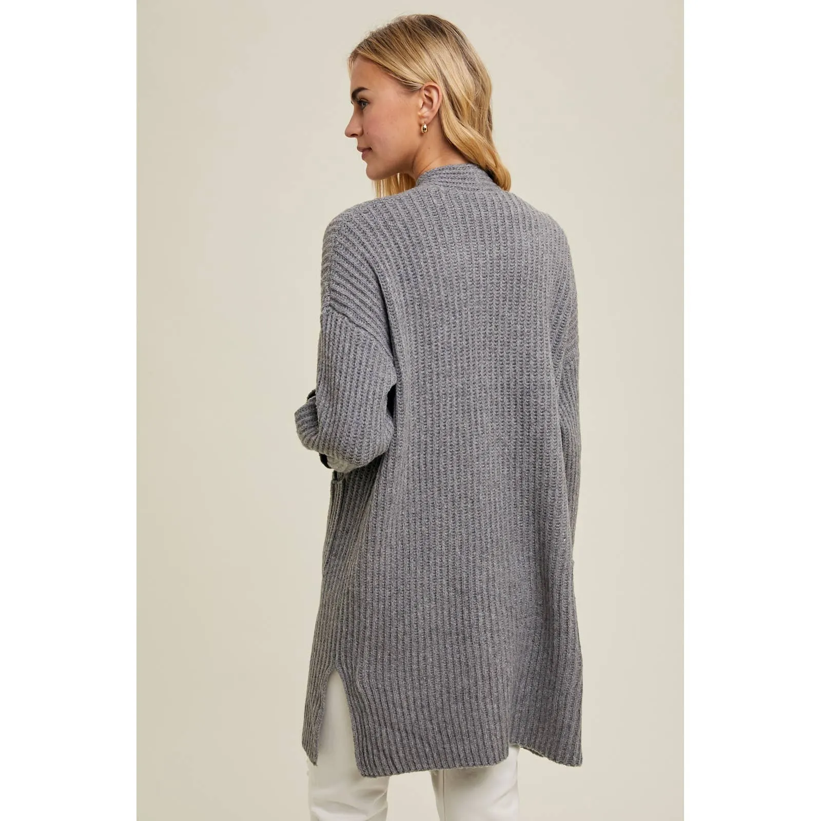BRUSHED RIBBED KNIT CARDIGAN