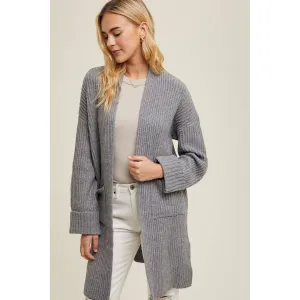 BRUSHED RIBBED KNIT CARDIGAN