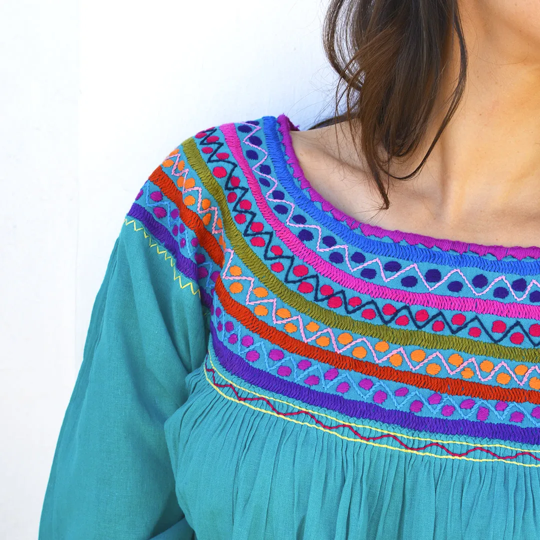 Carranza 3/4 Sleeve Embroidered Round Neckline Blouse