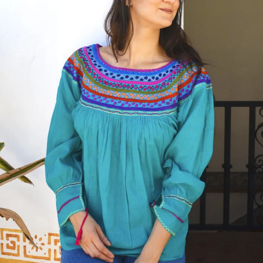 Carranza 3/4 Sleeve Embroidered Round Neckline Blouse