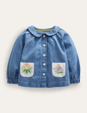 Chambray Collar Top-Mid Chambray