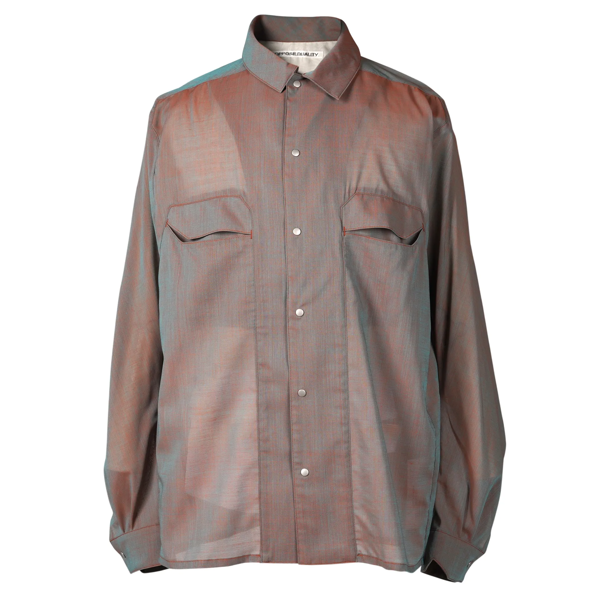 CHAMBRAY PANEL SHIRTS / ORANGE GRAY