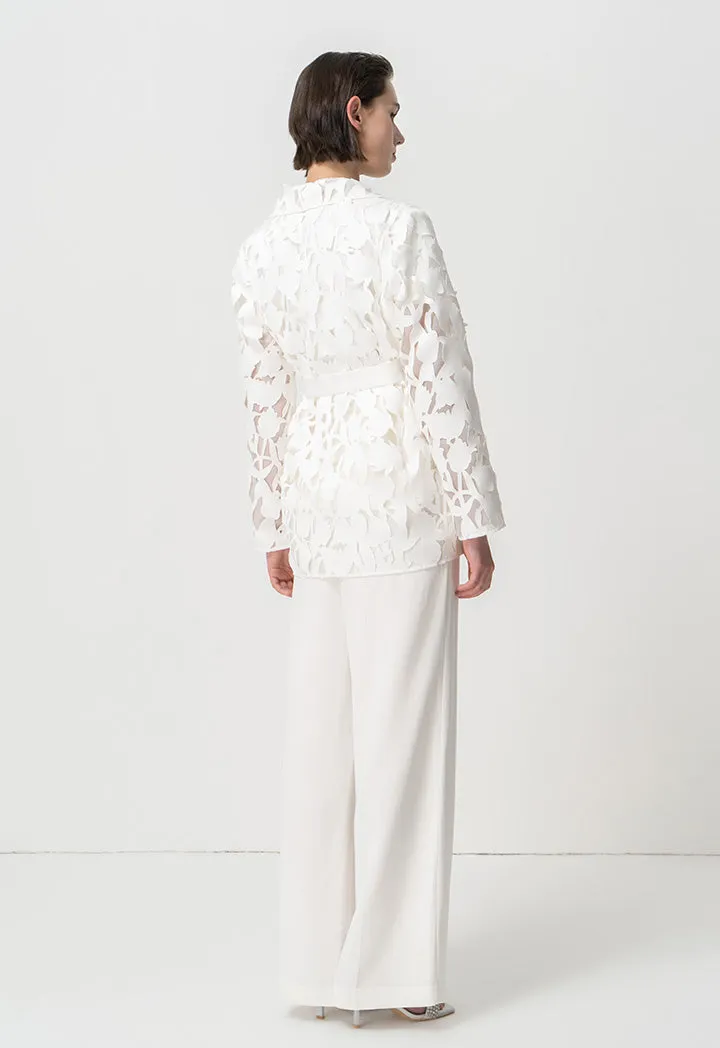 Choice Single Tone Laser Cut Fabric Organza Jacket Offwhite