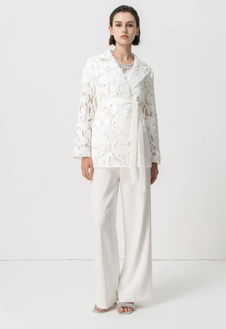 Choice Single Tone Laser Cut Fabric Organza Jacket Offwhite