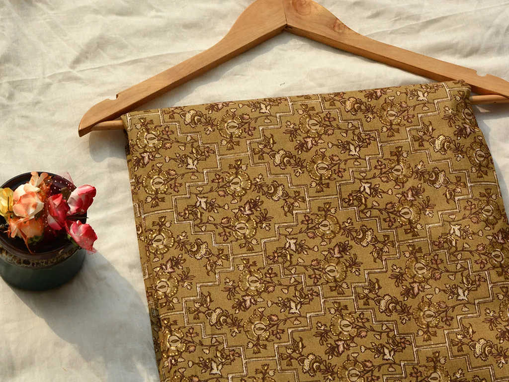 Coffee Brown Floral Soft Cotton Muslin Fabric