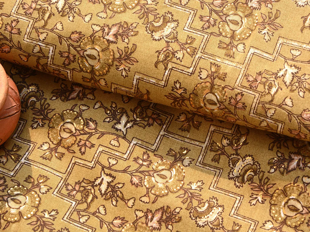 Coffee Brown Floral Soft Cotton Muslin Fabric