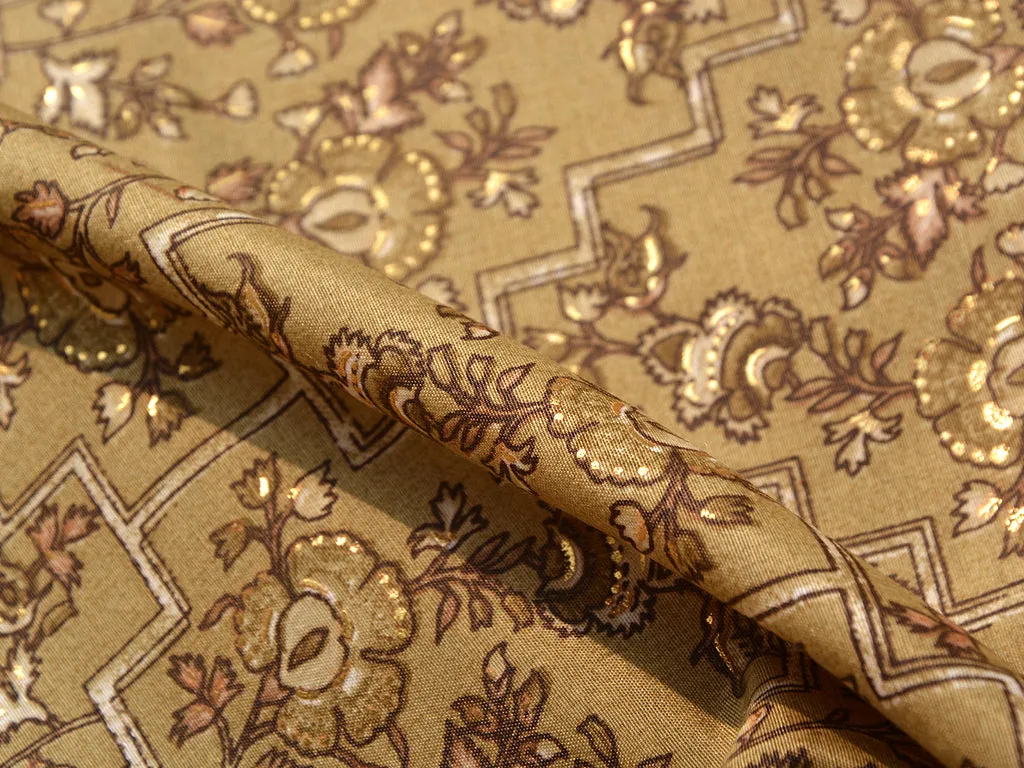 Coffee Brown Floral Soft Cotton Muslin Fabric