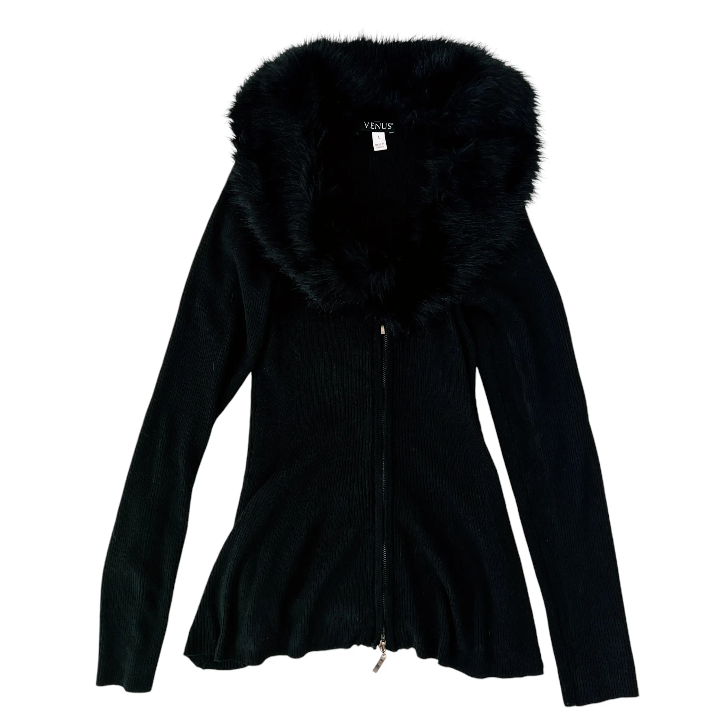 Double Zip Furry Collar Cardigan (M/L)