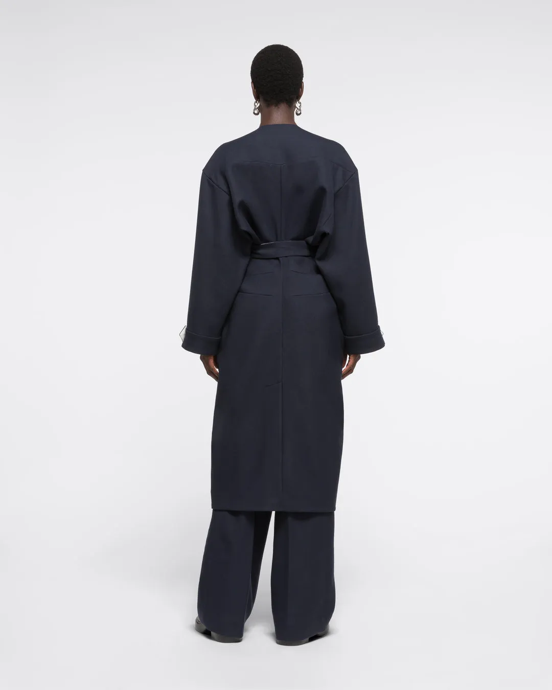 DRAPED WOOL COAT - NAVY